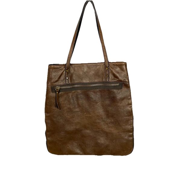 J.Crew Brimfield Brown Leather Tote Shoulder Bag Expandable Preppy Academia - Picture 1 of 9